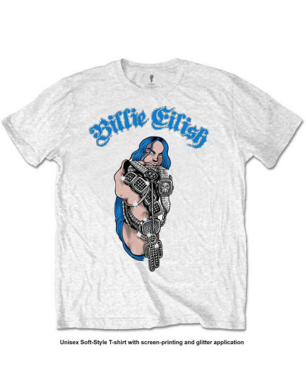Billie Eilish - Bling Glitter Print (White) (Embellished) (detské tričko) obrázok 1