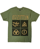 Led Zeppelin - Gold Symbols in Black Square (Green) (tričko)