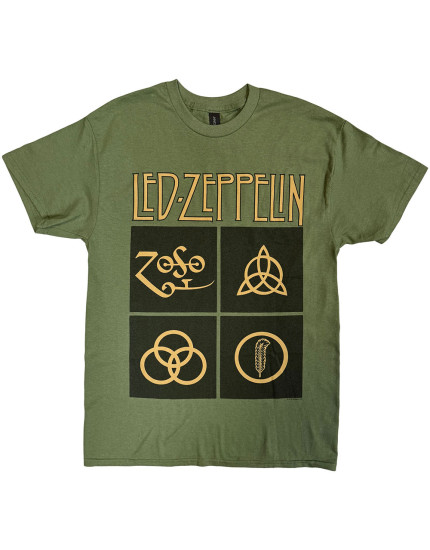 Led Zeppelin - Gold Symbols in Black Square (Green) (tričko) obrázok 1