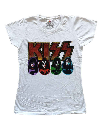 KISS - Logo, Faces, Icons (White) (dámske tričko) obrázok 1